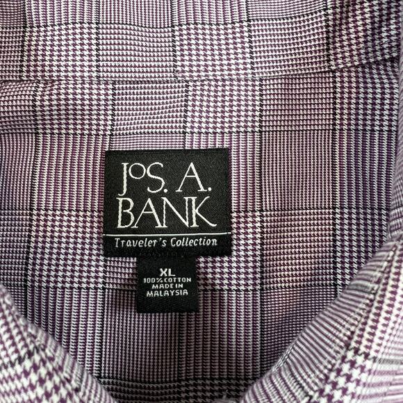 Jos. A Bank Travelers Collection Long Slv Dress Shirt Mens XL Purple Houndstooth - Picture 4 of 6